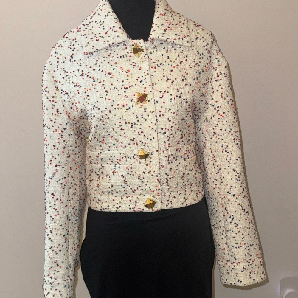 Express White Speckled Blazer with Gold Accents